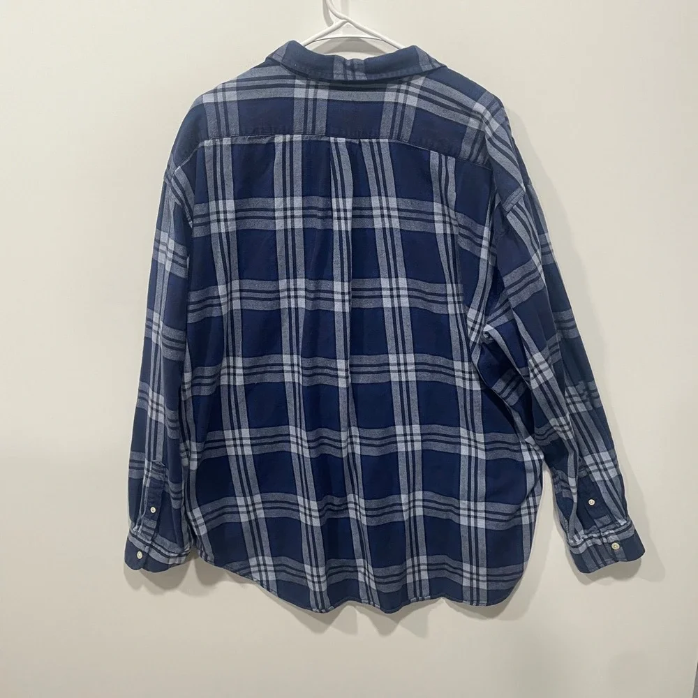 J Crew‎ Oarsman VTG Mens Navy Blue Plaid Long Sleeve Button Down Shirt Size XL